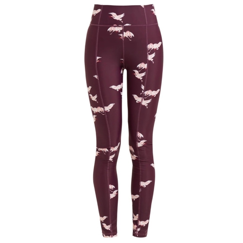 The Upside Crane Bird Printed High Rise Waist Skinny Leggings Purple Casual